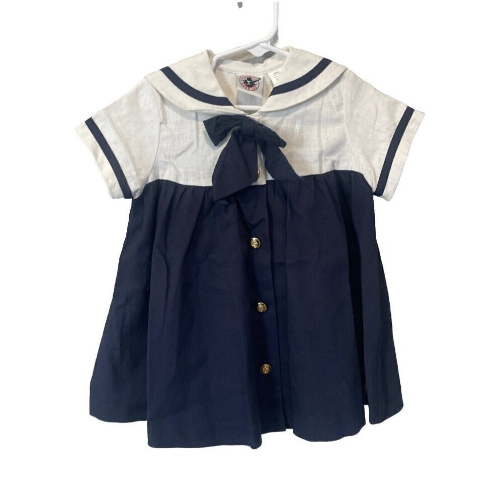 Vintage 80s Goodlad Nautical Sailor Dress White Navy Girls 18M 1980s Good Lad
